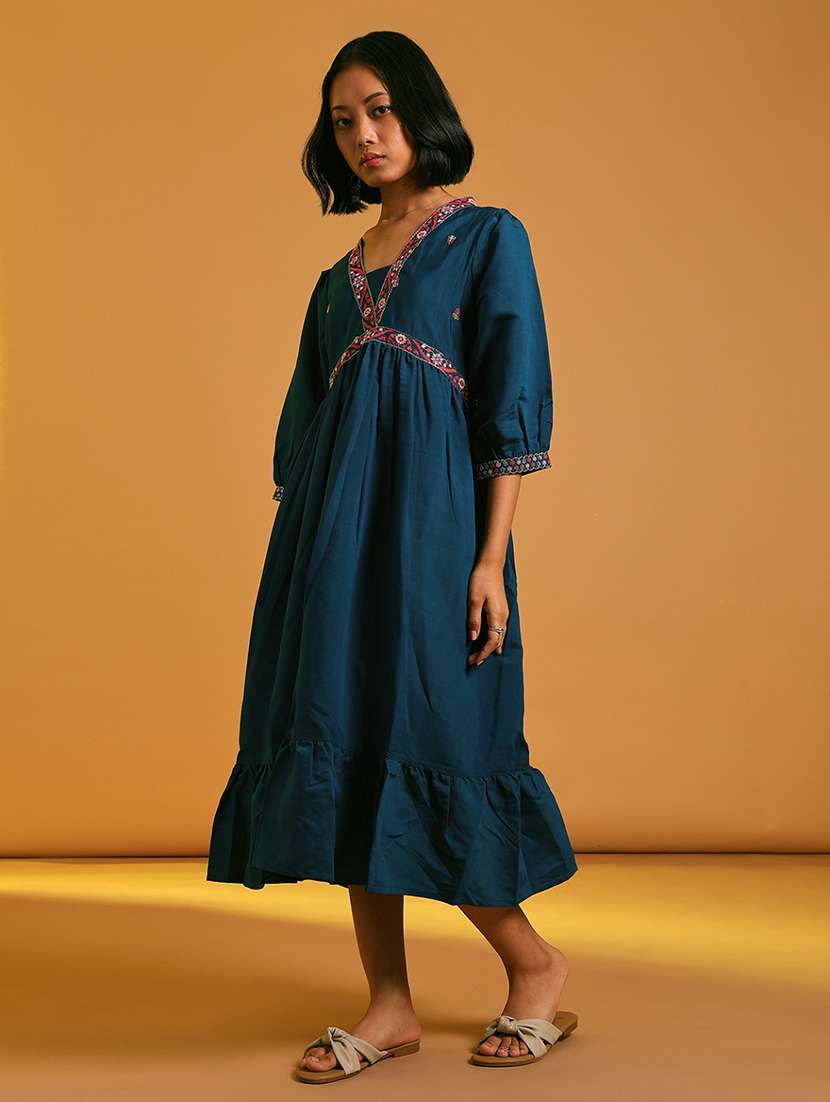 women embroidered puff sleeve tiered ethnic dress - 21926217 -  Standard Image - 2