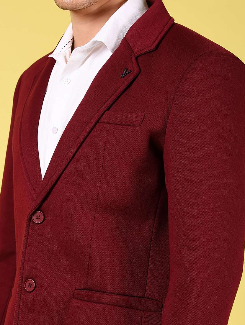 men maroon solid long sleeve single breasted blazer - 21926286 -  Standard Image - 2