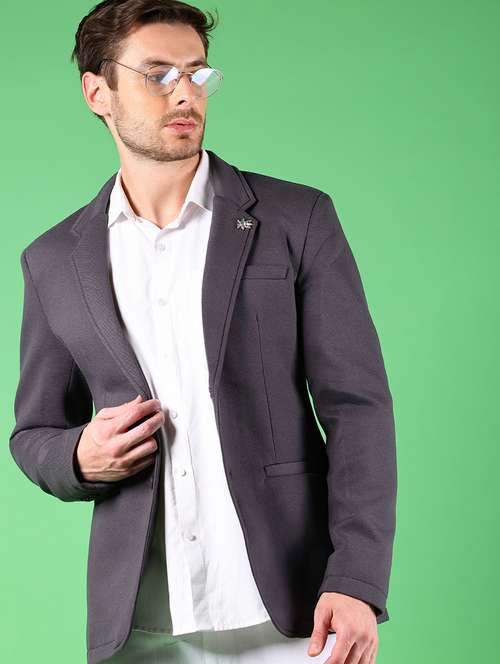 men solid lapel collar single breasted casual blazer - 21926298 -  Standard Image - 0