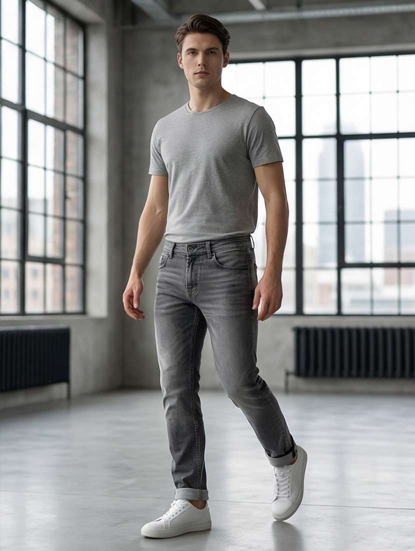 men washed high rise full length tapered jeans - 21926299 -  Standard Image - 2
