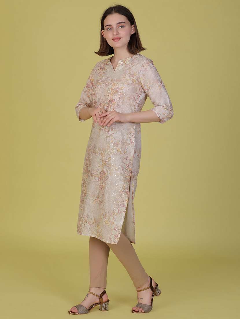 women three quarter sleeve straight kurta - 21926366 -  Standard Image - 2