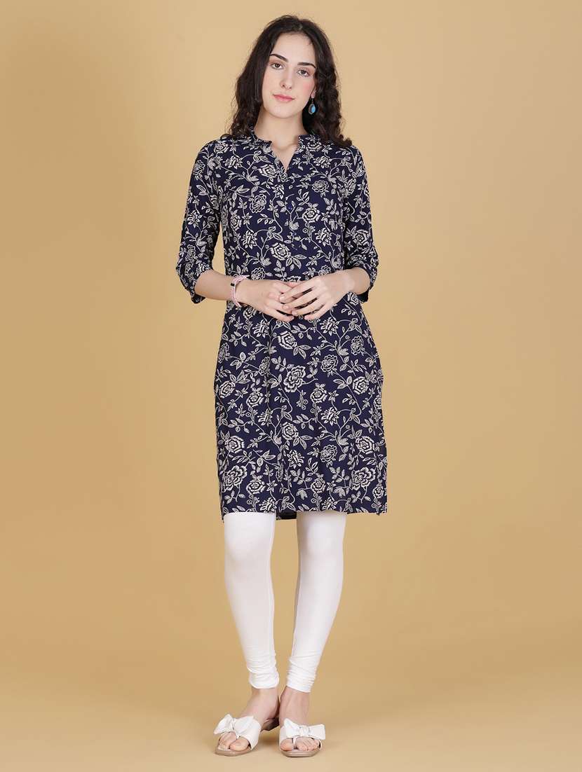 women floral three quarter sleeve straight kurta