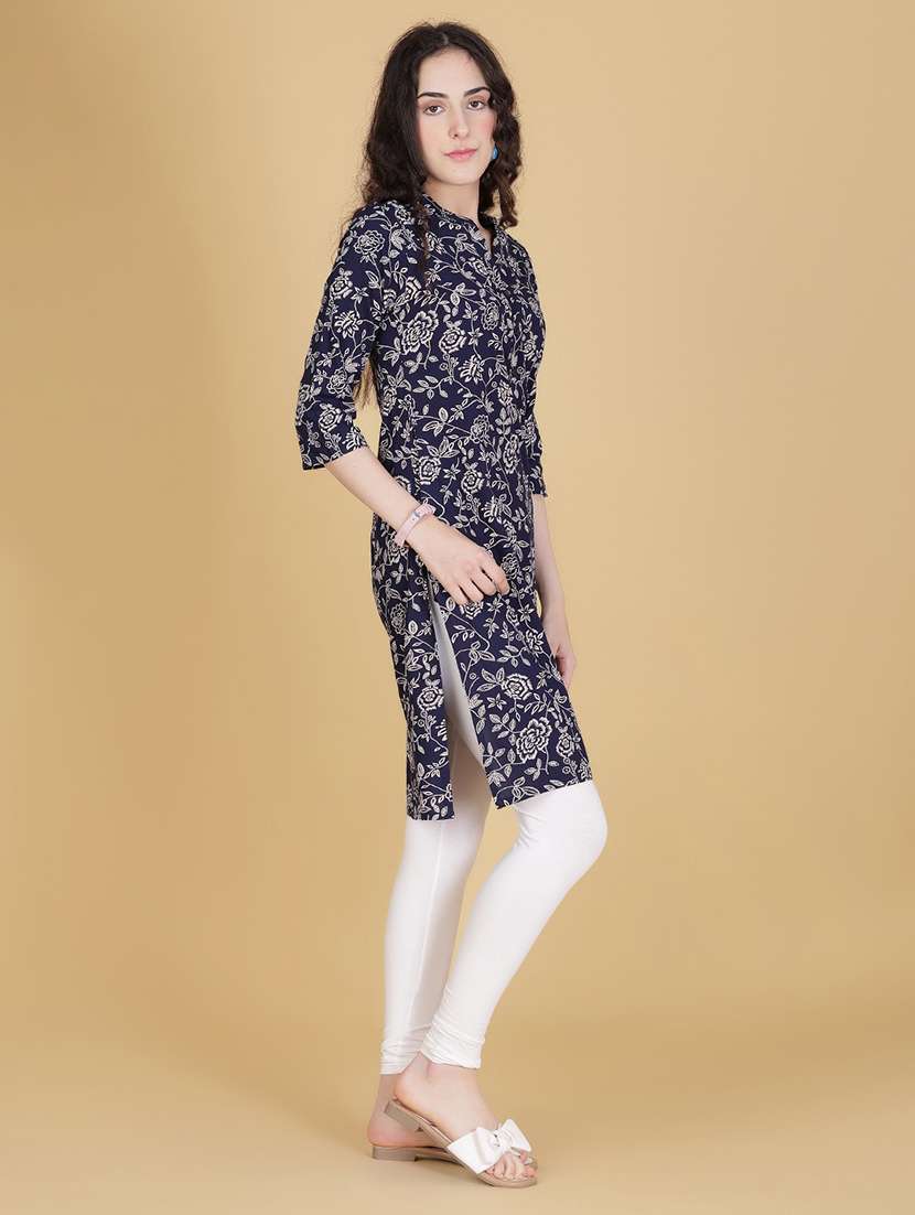 women floral three quarter sleeve straight kurta - 21926608 - Standard Image - 2