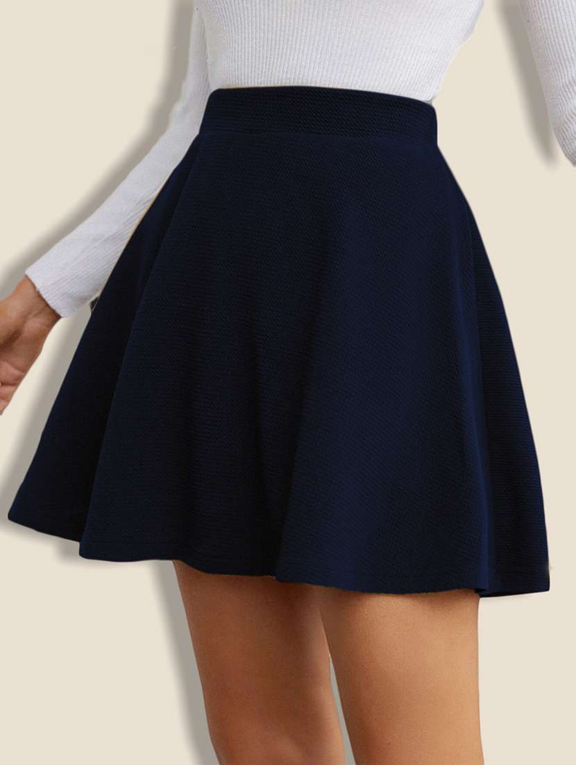 women solid high rise skater skirt - 21926617 - Zoom Image - 0