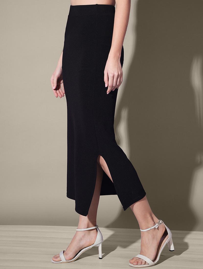 women black solid high rise bodycon skirt - 21926620 - Standard Image - 2