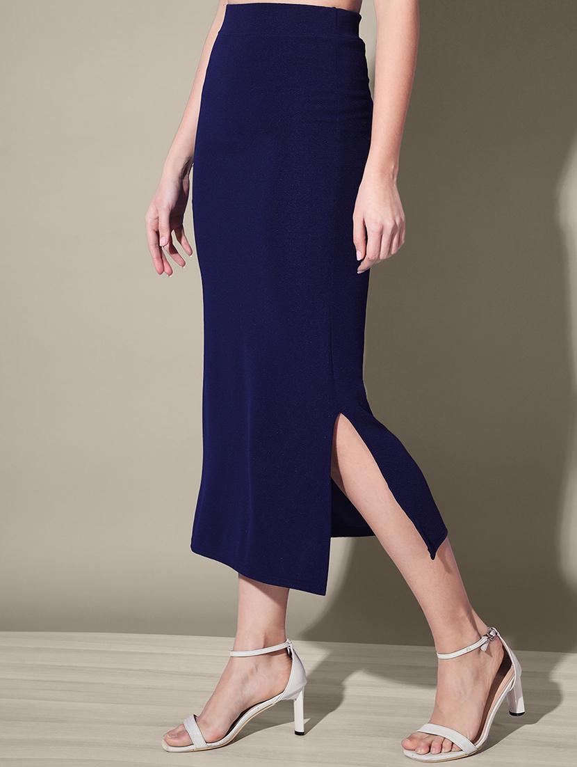 women solid high rise midi bodycon skirt - 21926622 - Standard Image - 2