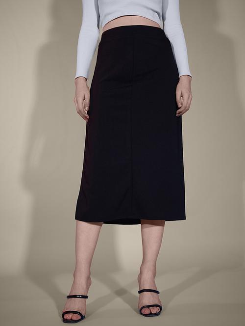 women black solid high rise a-line skirt - 21926624 - Standard Image - 0