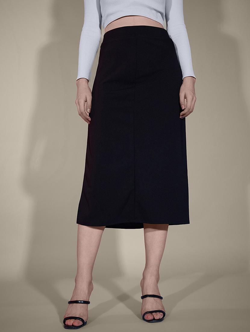 women black solid high rise a-line skirt - 21926624 - Zoom Image - 0