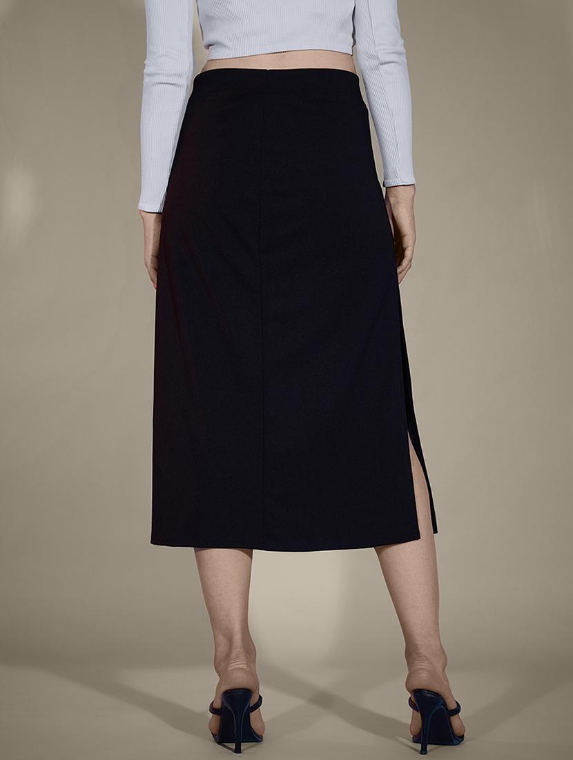 women black solid high rise a-line skirt - 21926624 - Standard Image - 2