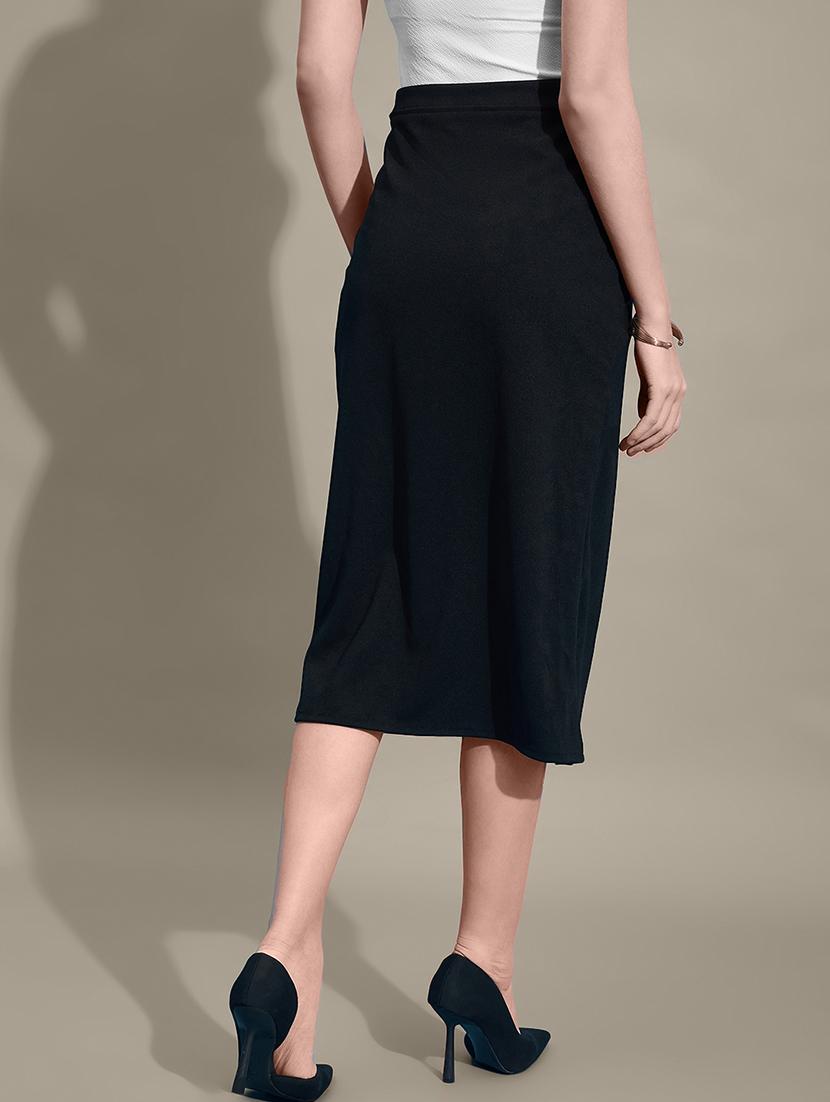 women black solid high slit straight skirt - 21926625 - Standard Image - 2