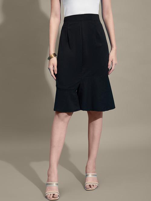 women black solid high rise a-line skirt - 21926626 - Standard Image - 0