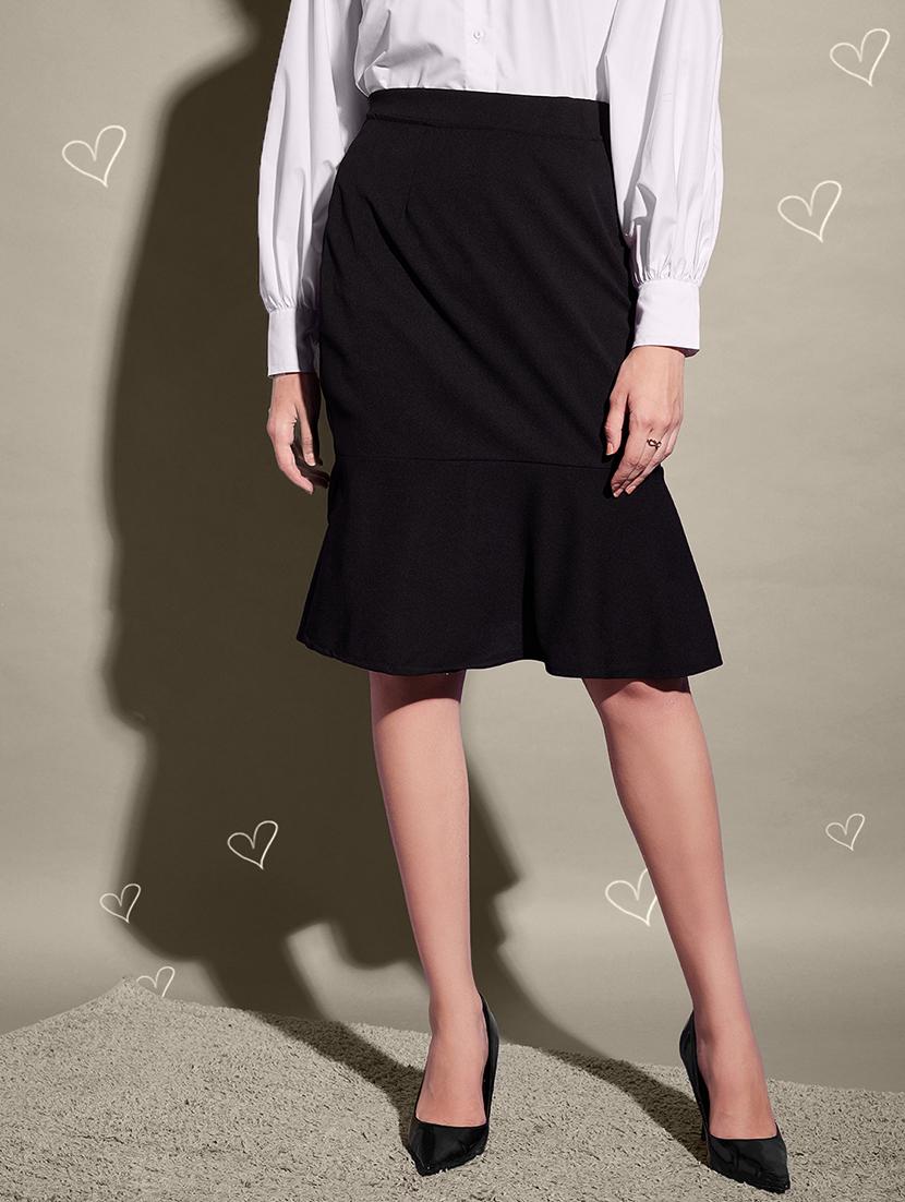 women black solid high rise tiered skirt - 21926627 - Zoom Image - 0