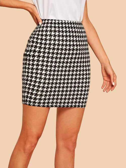 women houndstooth print high rise bodycon skirt - 21926630 -  Standard Image - 0