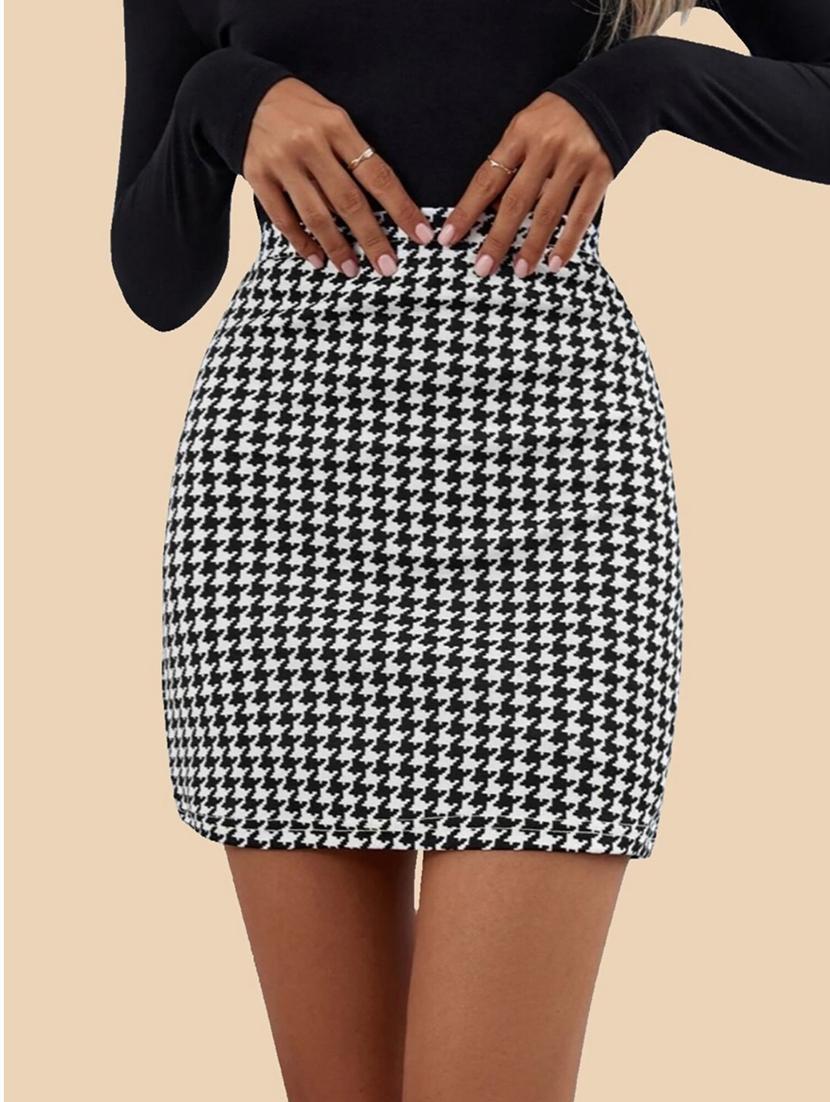 women houndstooth print high rise bodycon skirt - 21926631 - Standard Image - 2