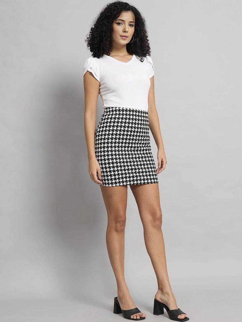 women houndstooth print high rise bodycon skirt - 21926632 -  Standard Image - 2