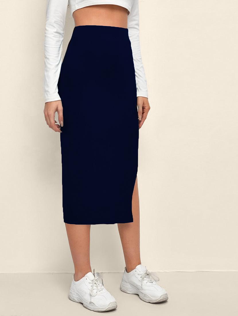 women solid high rise bodycon skirt - 21926645 - Standard Image - 2