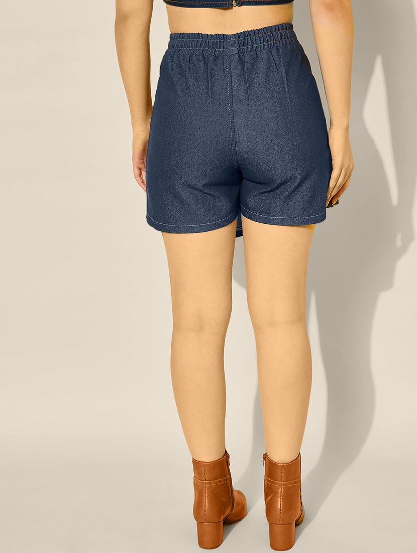 women solid high rise regular fit denim skorts - 21926647 - Standard Image - 2