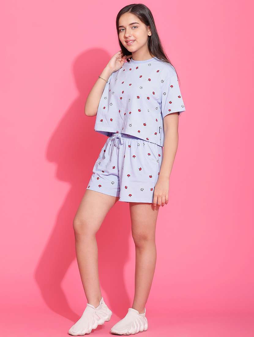 girls printed round neck shorts set nightwear - 21926675 -  Standard Image - 2