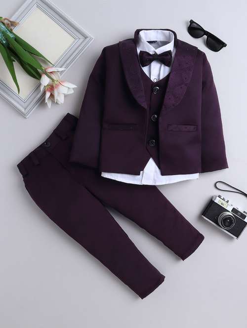 boys solid long sleeve three piece suit set - 21926684 -  Standard Image - 0