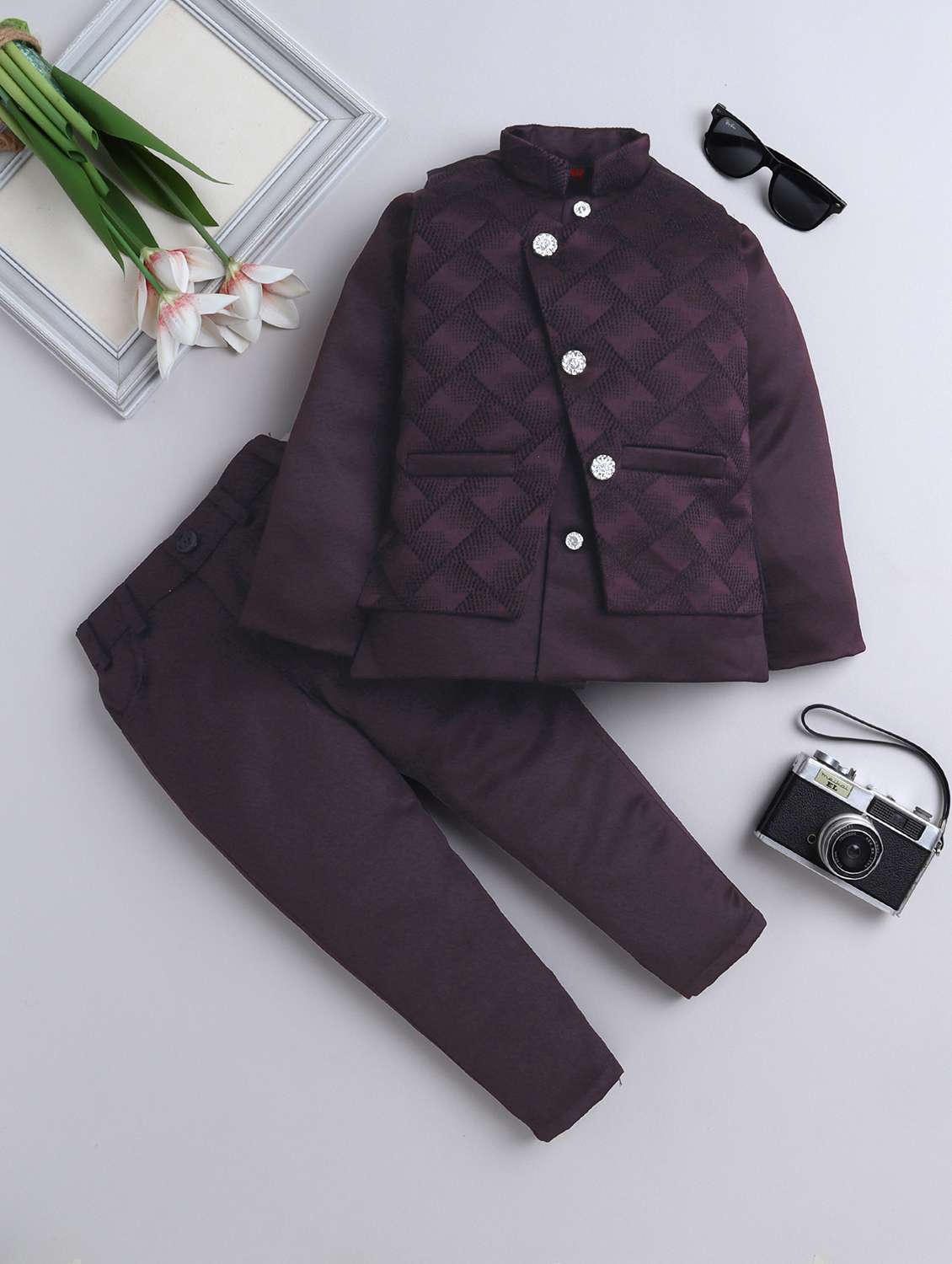boys embroidered sherwani set with jacket