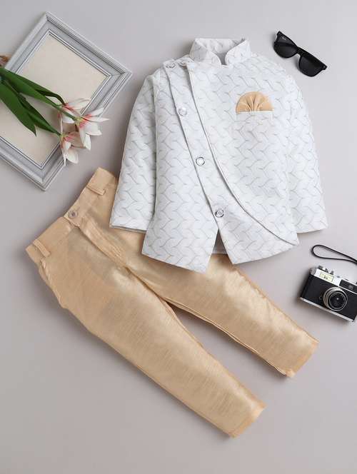boys white embroidered sherwani set - 21926694 - Standard Image - 0