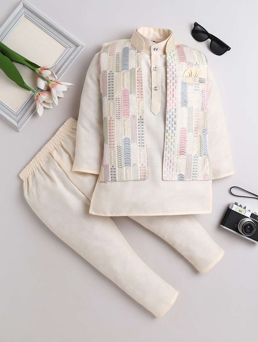 boys embroidered sherwani set with jacket