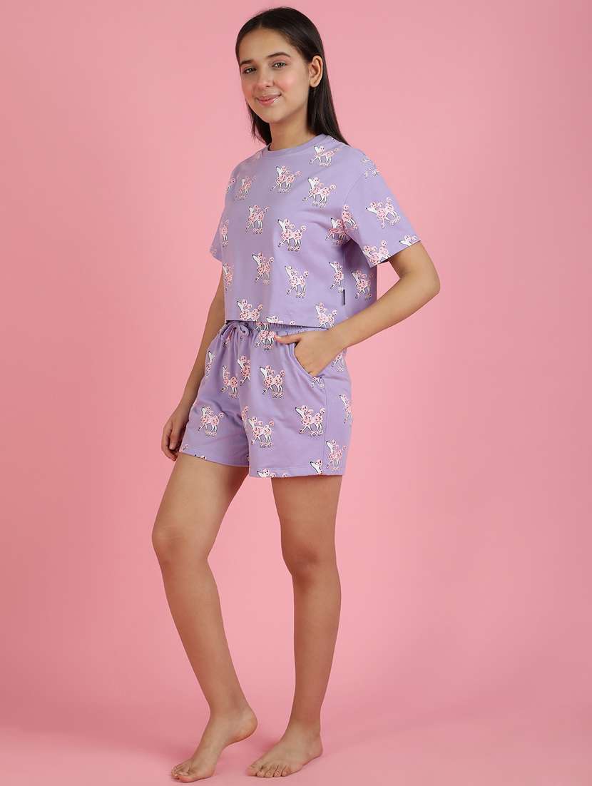 girls printed round neck shorts set nightwear - 21926716 -  Standard Image - 2