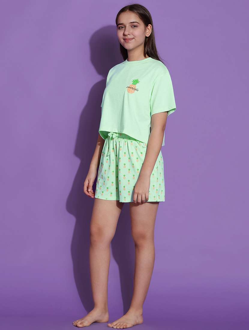 girls printed round neck shorts set nightwear - 21926727 -  Standard Image - 2