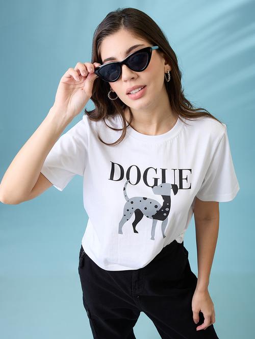 women white graphic print round neck short sleeves oversized t shirt - 21926767 -  Standard Image - 0