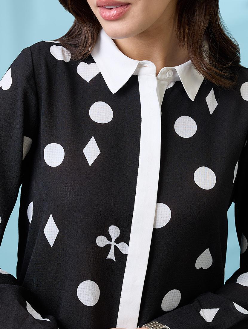 women black printed self design collared neck cuffed sleeves shirt - 21926775 - Standard Image - 2