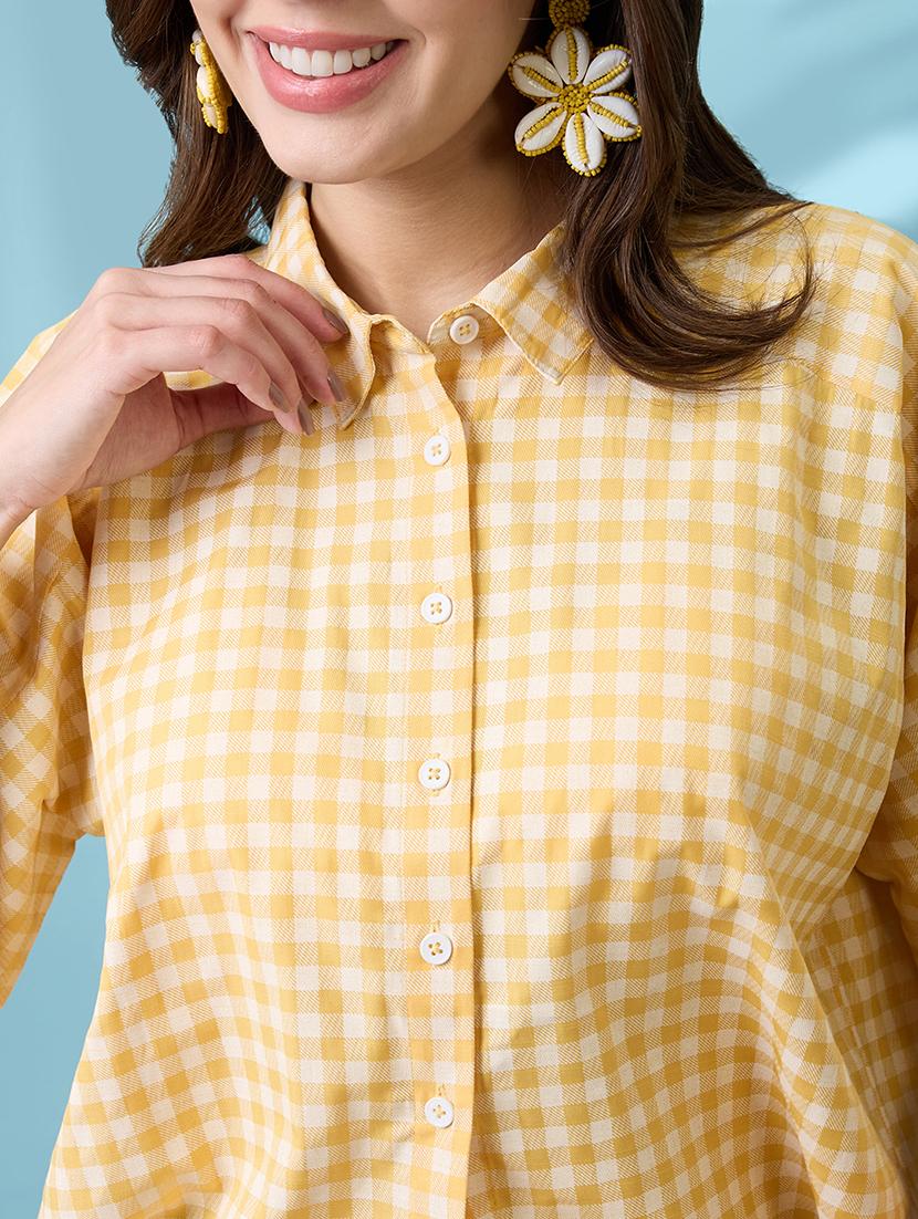 women's yellow and white checkered cotton shirt - 21926776 - Standard Image - 2