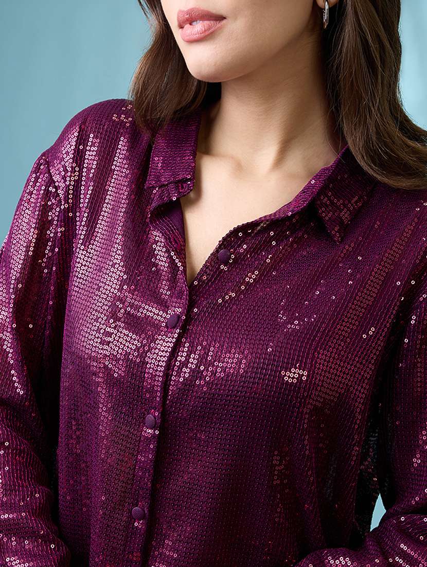 women embellished collared long sleeves shirt - 21926782 - Standard Image - 2