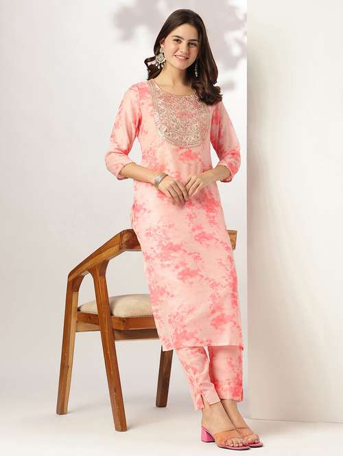 women three quarter sleeve kurta pant set - 21926816 -  Standard Image - 0