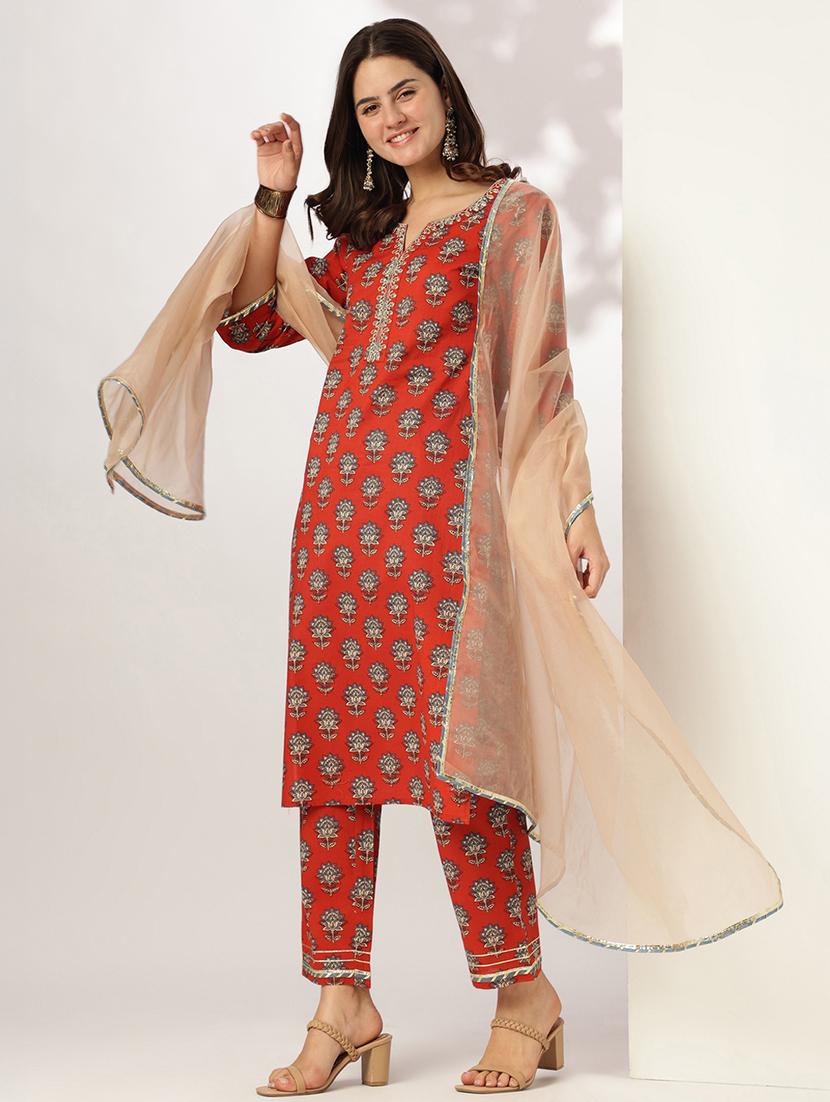 women three quarter sleeve kurta pant with dupatta set - 21926837 - Zoom Image - 0
