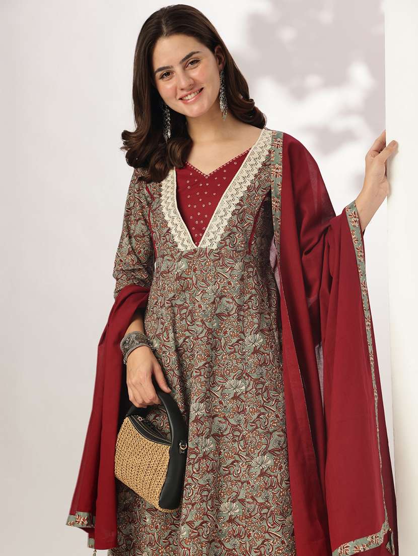 women three quarter sleeve kurta pant with dupatta set - 21926838 -  Standard Image - 2