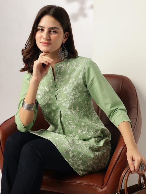 women embroidered mandarin neck a-line kurti - 21926849 -  Standard Image - 0