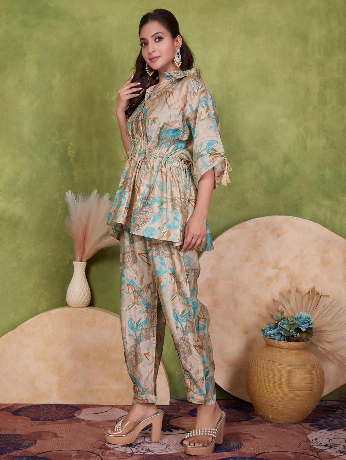 women beige kimono sleeve ethnic co ord set - 21927939 - Standard Image - 2