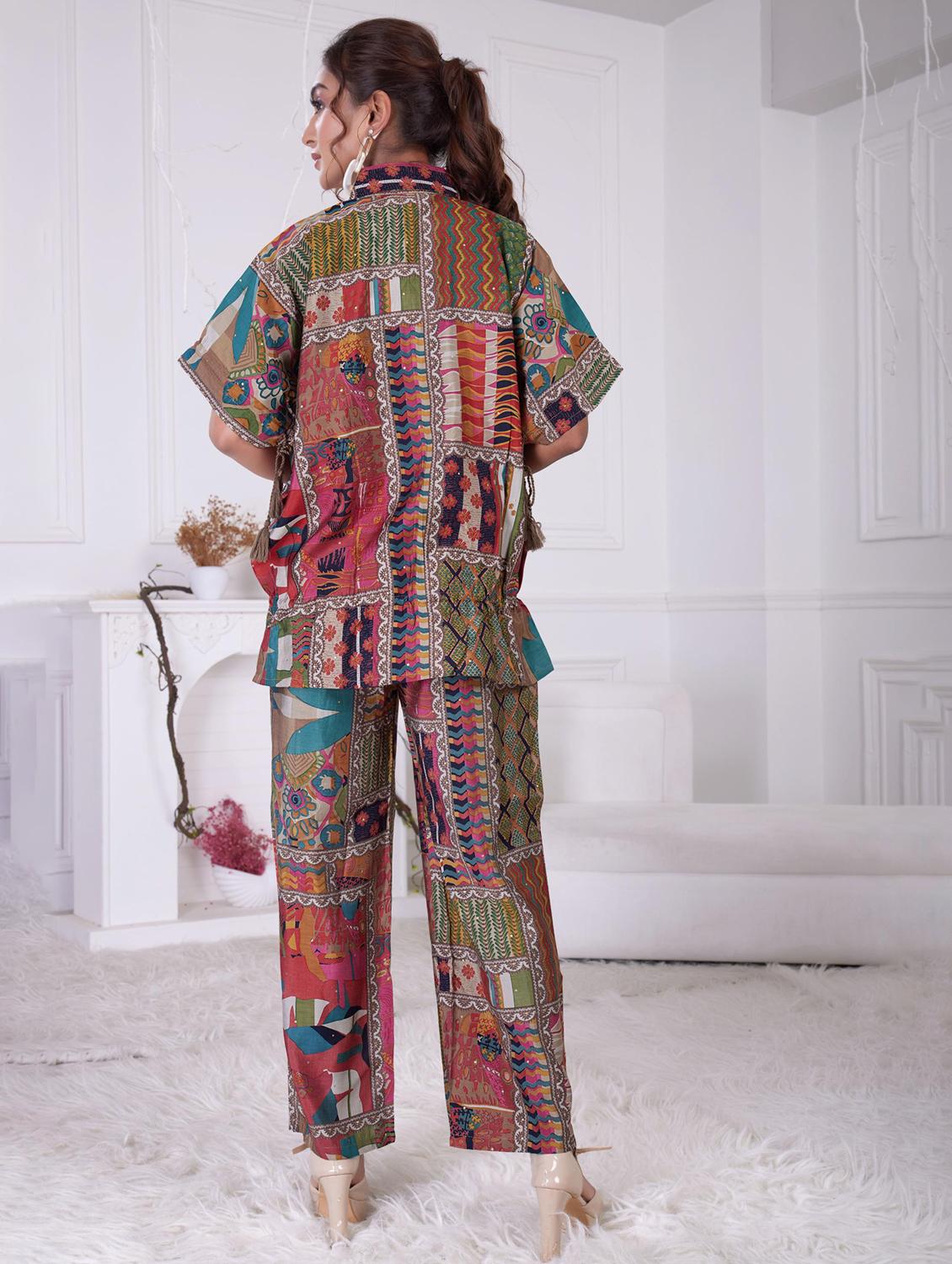 women printed short sleeve shirt & trouser co ord set - 21927943 - Standard Image - 2