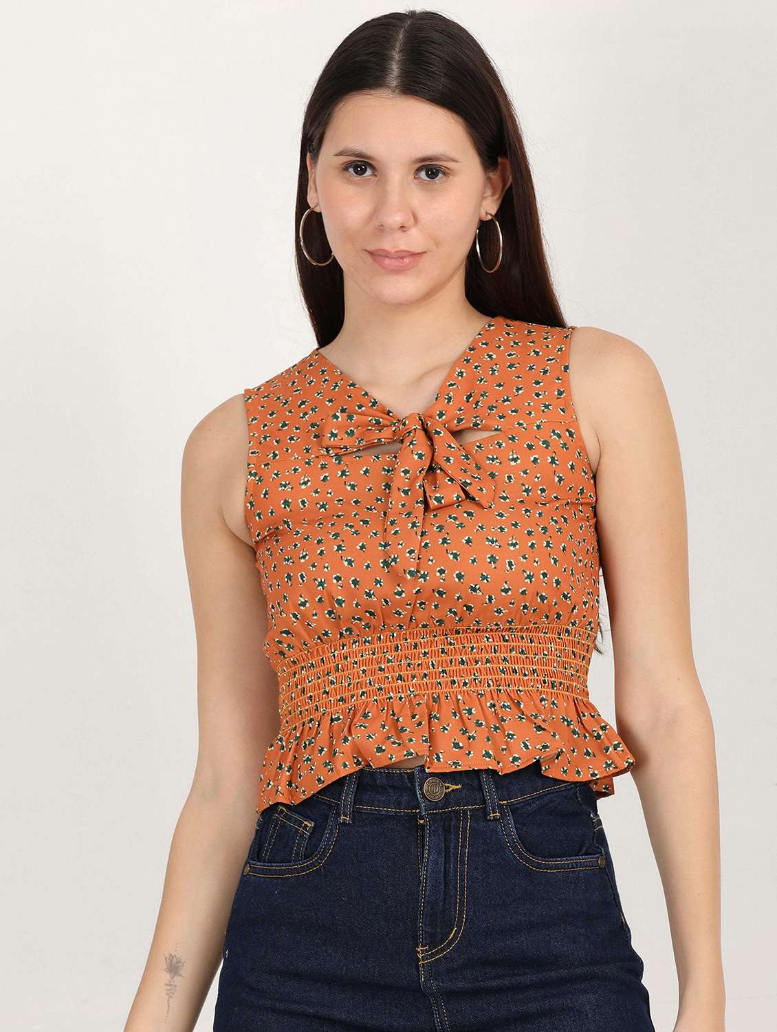 women floral printed sleeveless crop top