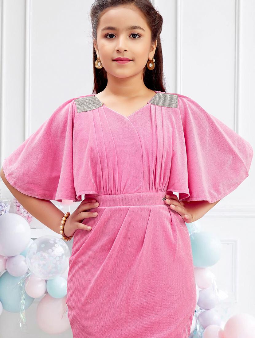 girls solid batwing sleeves bodycon dress - 21928216 - Standard Image - 2