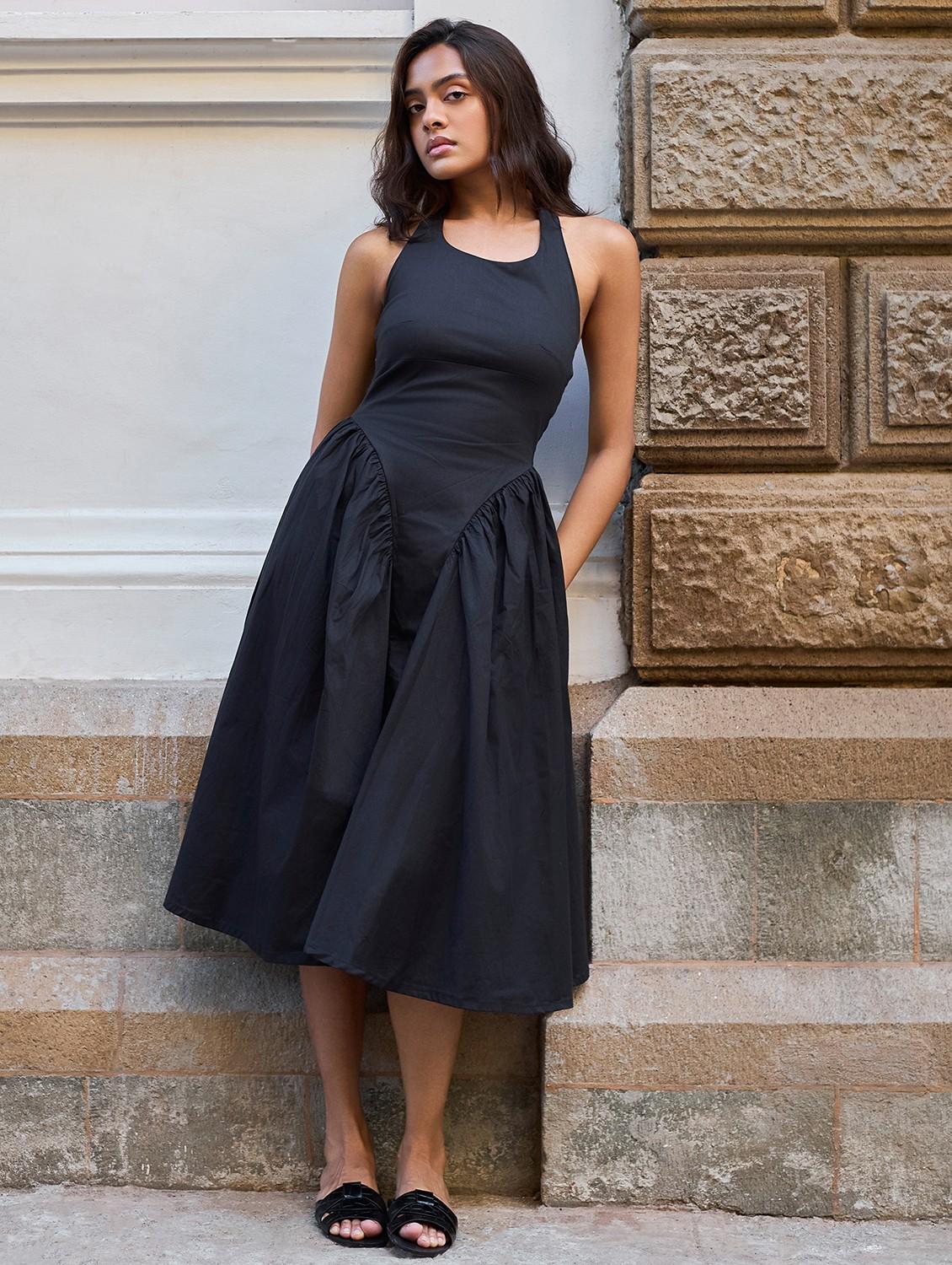 women solid hlater neck fit & flare dress - 21928225 -  Zoom Image - 0