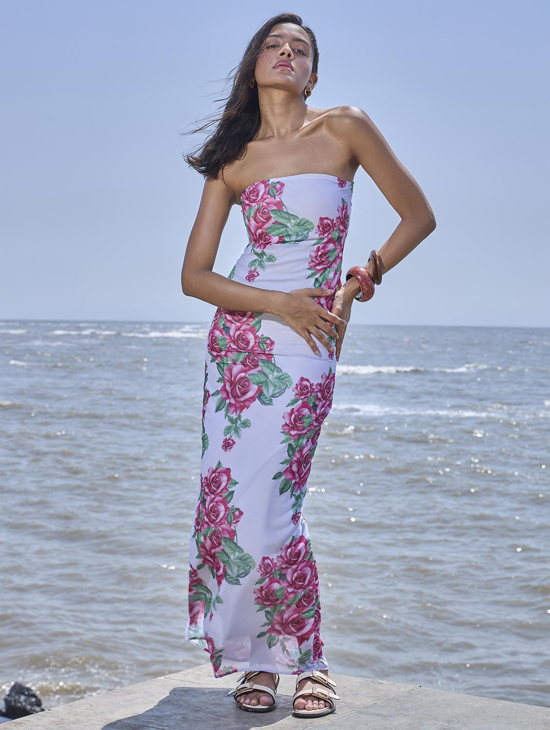 women floral printed tube bodycon dress - 21928229 -  Zoom Image - 0