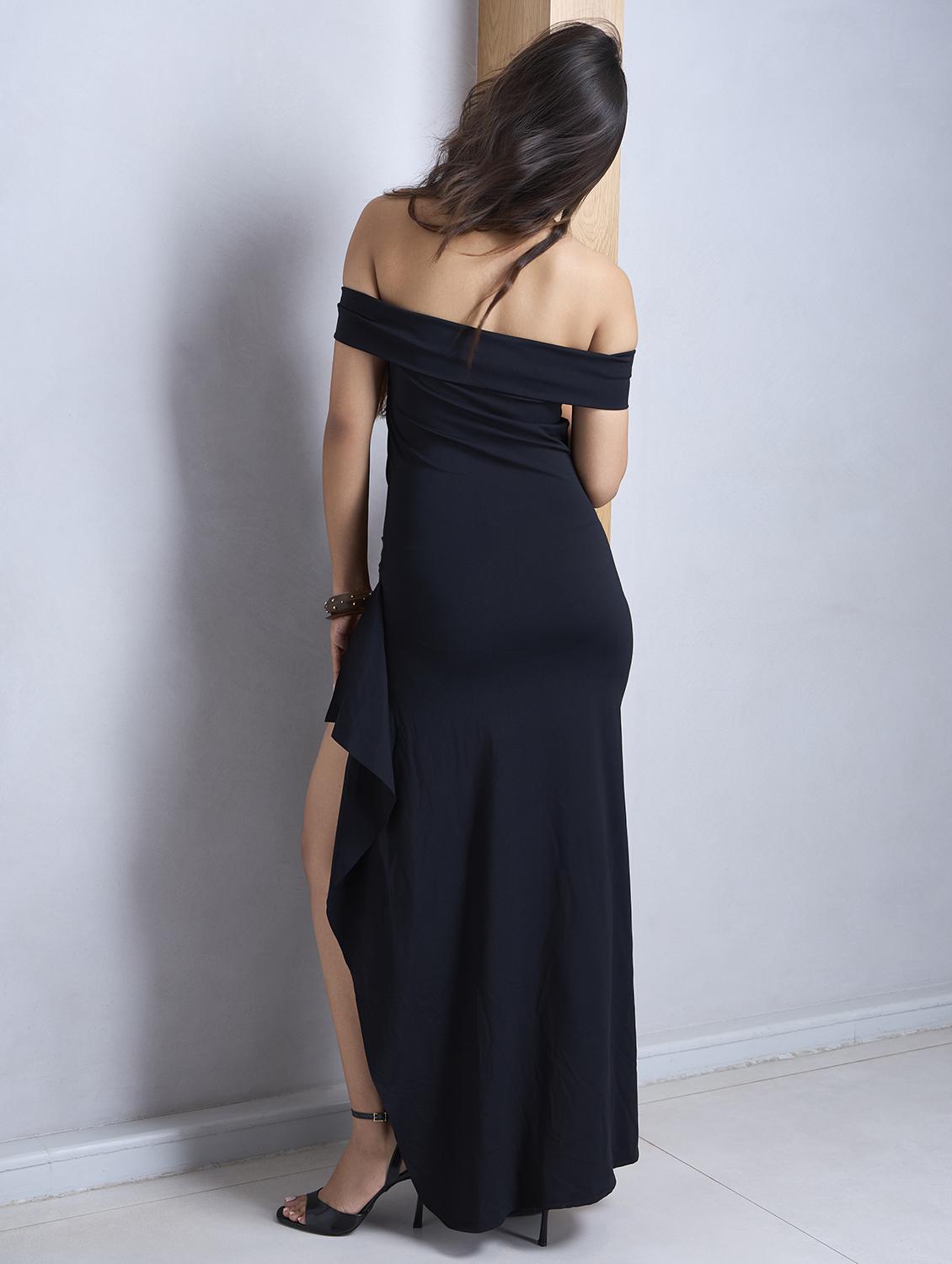 women solid off shoulder ruffle dress - 21928240 - Standard Image - 2