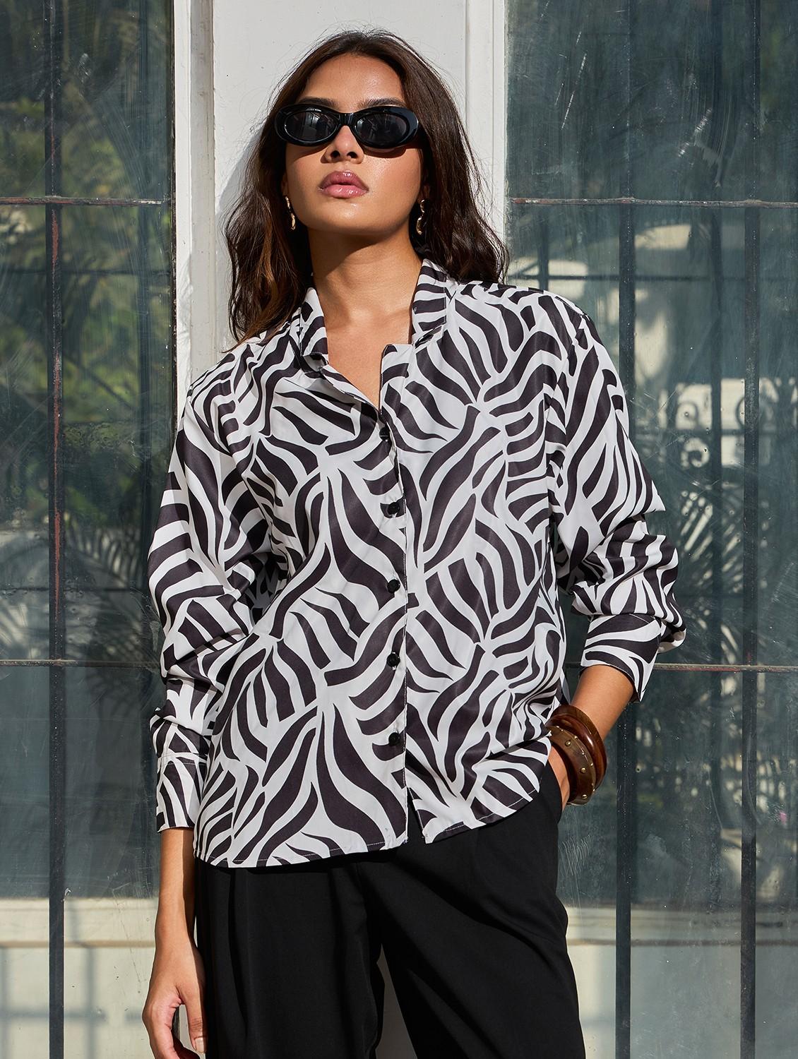 women animall printed collared relaxed fit shirt - 21928255 -  Zoom Image - 0