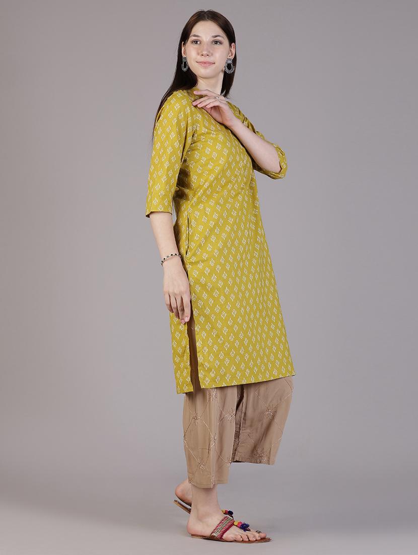 women floral three quarter sleeve straight kurta - 21928290 - Standard Image - 2