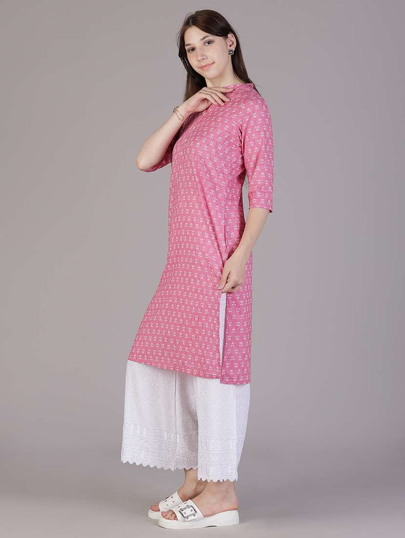 women floral three quarter sleeve straight kurta - 21928291 - Standard Image - 2