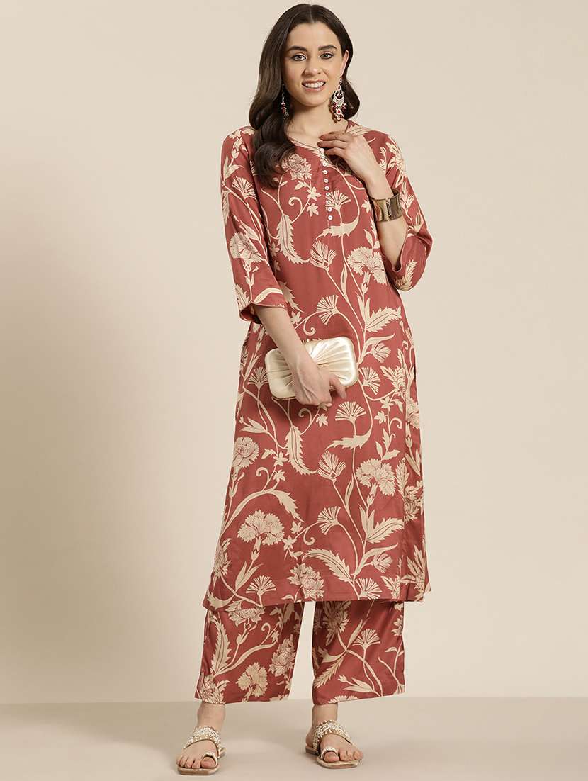 women three quarter sleeve kurta palazzo set