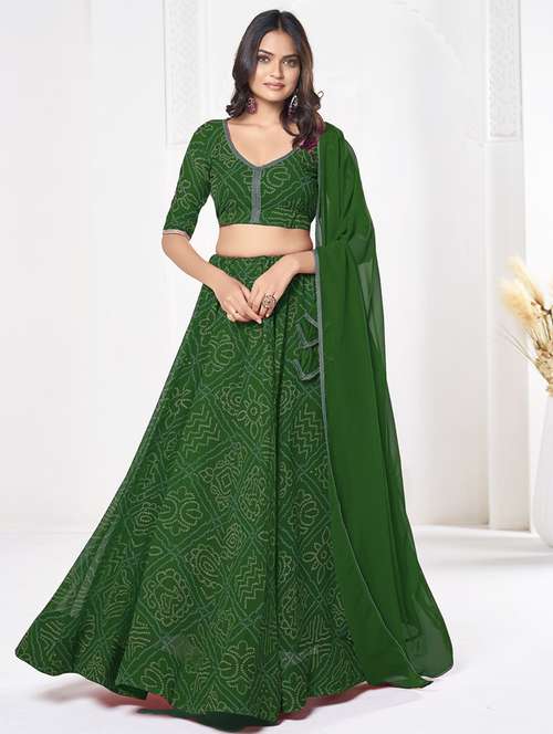 women bandhani printed semi stitched flared lehnga - 21928512 - Standard Image - 0