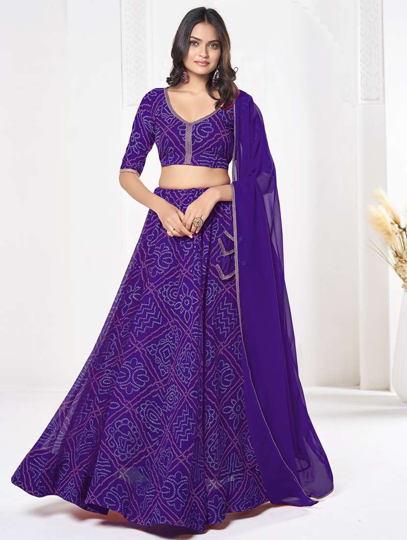 women bandhani printed semi stitched flared lehnga