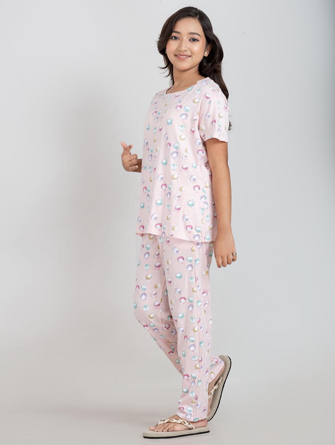 girls printed round neck pyjama set nightwear - 21928552 - Standard Image - 2